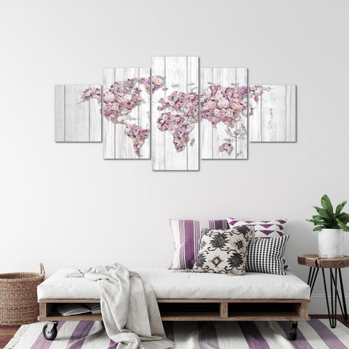 Runa Art Wandbilder Weltkarte Blumen 5 Teilig Bild auf Vlies Leinwand Deko Wohnzimmer Kontinente Biege Braun 023252c