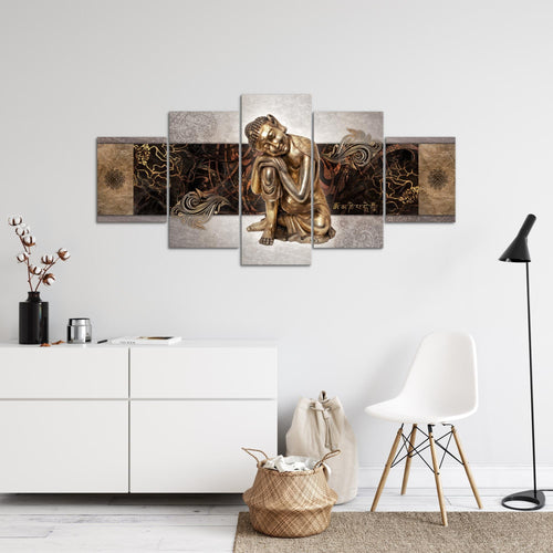Runa Art - Bilder Buddha Zen 200 x 100 cm 5 Teilig XXL Wanddekoration Design Braun 041351b