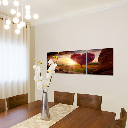Runa Art Bilder Natur Gebirge 3 Teilig Bild auf Vlies Leinwand Deko Wohnzimmer Schlafzimmer 90 x 30 cm Baum Herz Beige Rosa 607634c