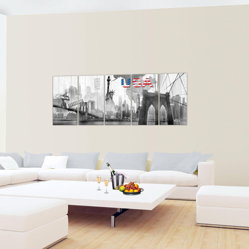 Runa Art Wandbild XXL New York Wohnzimmer Büro 200 x 80 cm Bunt 5 Teilig - Made in Germany - 034755a