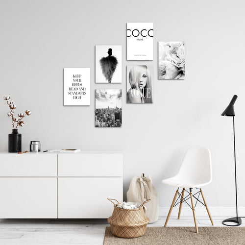Novart Wandbilder Set Fashion - KOMPLETT AUFHÄNGFERTIG - Made in Germany - Moderne Bilder  Wohnzimmer Mädchen Teenager - N002164a