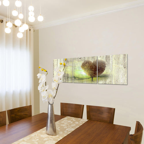 Runa Art Bilder Herbst Vintage 3 Teilig Bild auf Vlies Leinwand Deko Wohnzimmer Schlafzimmer 90 x 30 cm Baum Herz Türkis 606534b