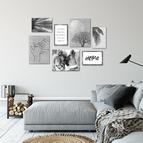 Novart Wandbilder Home - KOMPLETT AUFHÄNGFERTIG - Löwen Liebe Wohnzimmer Schlafzimmer - 7 Moderne Mood-Bilder - N018571c