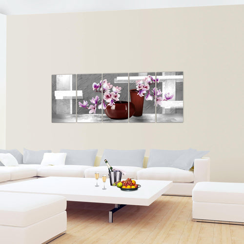 Runa Art Wandbild XXL Blumen Abstrakt Wohnzimmer Schlafzimmer 200 x 80 cm Türkis Grau 5 Teilig - Made in Germany - 035255b