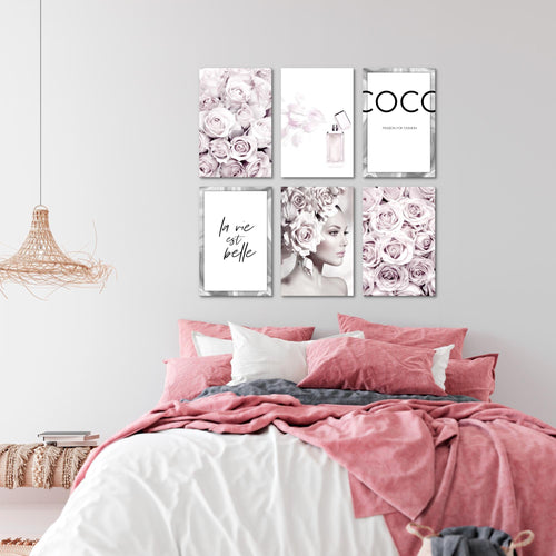 Novart Wandbilder Set Coco Fashion - KOMPLETT AUFHÄNGFERTIG - Made in Germany - Moderne Bilder  Wohnzimmer Mädchen Teenager - N000764a