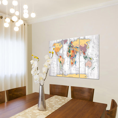 Runa Art Wandbilder Weltkarte Holz Bild XXL Büro Wohnzimmer Weiss Kontinente 120 x 80 cm 3 Teilig 108731c