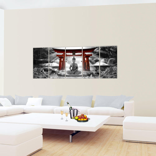 Runa Art Wandbild XXL Feng Shui Buddha Wohnzimmer Schlafzimmer 200 x 80 cm Grün Braun 5 Teilig - Made in Germany - 036455a