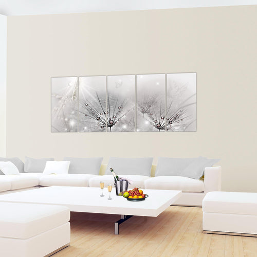 Runa Art Wandbild XXL Pusteblume Wohnzimmer Schlafzimmer 200 x 80 cm Grau 5 Teilig - Made in Germany - 016955c