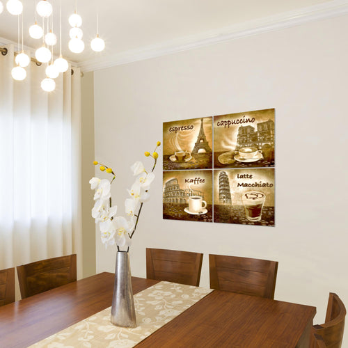 Runa Art - Bilder Küche Kaffee Wandbild auf Vlies Leinwand Esszimmer Küchenbilder 4 Teilig 80 x 80 cm Modern 500743c