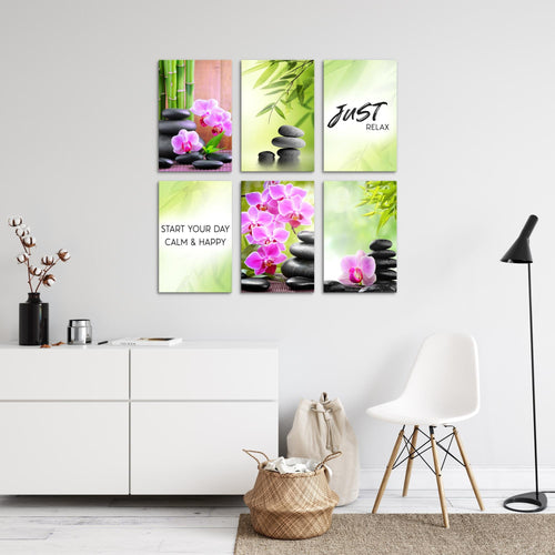 Novart Wandbilder - KEIN EXTRA RAHMEN BENÖTIGT - Wohnzimmer Schlafzimmer - Bilder Modern Feng Shui Wellness - Grün Lila - N003465a