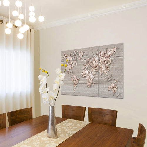 Runa Art Wandbilder Weltkarte Blumen Bild XXL Wohnzimmer Schlafzimmer Grau Rosa Steinwand 120 x 80 cm 3 Teilig 023231a