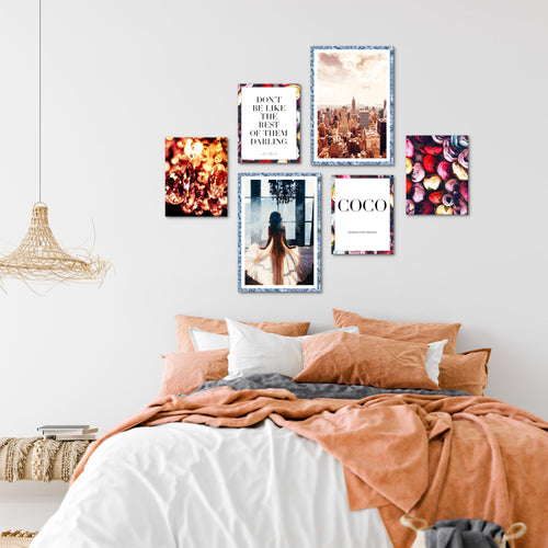 Novart Wandbilder Set Fashion Coco - KEIN EXTRA RAHMEN BENÖTIGT -  Modern Deko  - Wohnzimmer Mädchen Teenager N016263b