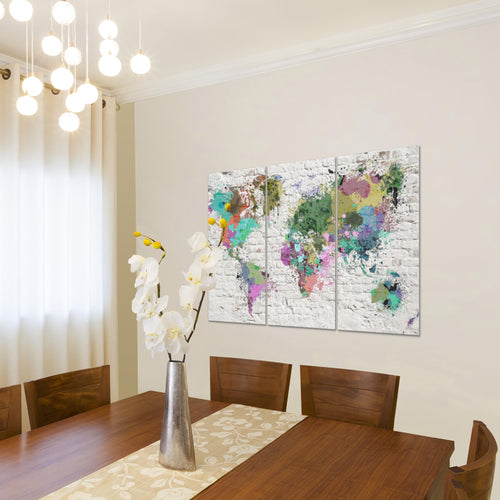 Runa Art Wandbilder Weltkarte Bild XXL Büro Wohnzimmer Bunt Steinwand 120 x 80 cm 3 Teilig 107531b