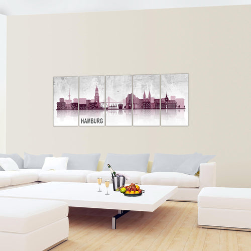 Runa Art Wandbild Hamburg 1 Teilig 100 x 40 cm Modern Bild auf Vlies Leinwand Abstrakt Wohnzimmer Schlafzimmer Türkis Grau 035912b