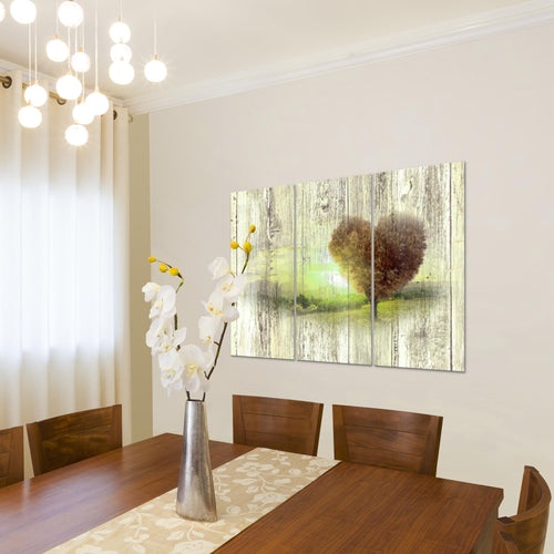 Runa Art Wandbilder Herbst Vintage Bild XXL Wohnzimmer Schlafzimmer Türkis Baum Herz 120 x 80 cm 3 Teilig 606531b