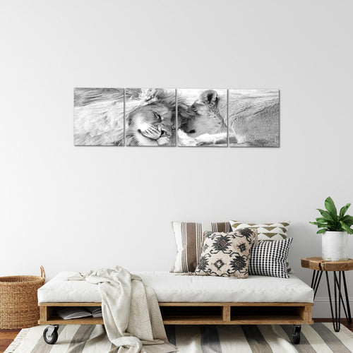 Runa Art Bilder Set 4 Teilig Löwen Liebe Wandbilder XXL Wohnzimmer Schlafzimmer 160 x 50 cm Beige Modern 002146b