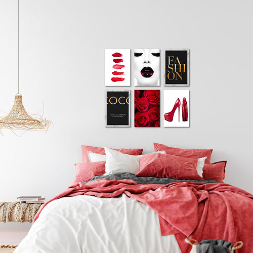 Novart Wandbilder Set Fashion - KOMPLETT AUFHÄNGFERTIG - Made in Germany - Moderne Bilder  Wohnzimmer Mädchen Teenager - N002264b