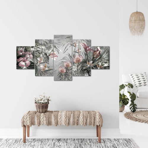 Runa Art Bild Wohnzimmer Schlafzimmer Blumen 5 Teilig Vintage Natur Grün Bunt Wandbilder auf Vlies Leinwand 043353a