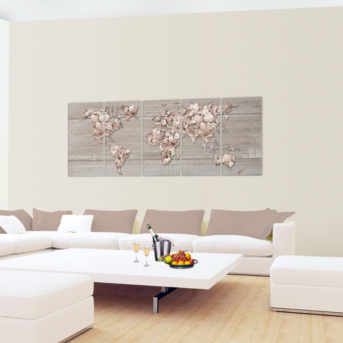 Runa Art Bild Weltkarte Blumen Wandbilder auf Vlies Leinwand 5 Teilig Wanddekoration Wohnzimmer Schlafzimmer 023256a
