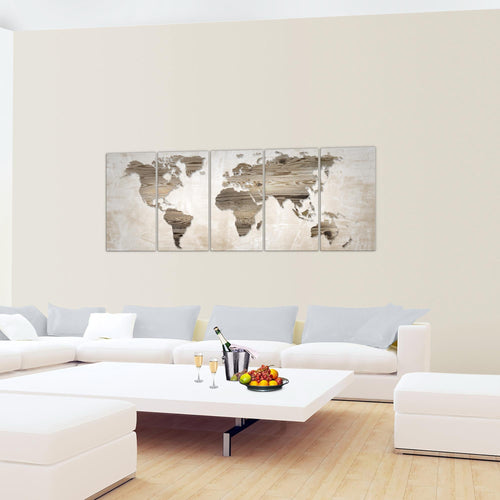 Runa Art Wandbild Weltkarte 1 Teilig 100 x 40 cm Modern Bild auf Vlies Leinwand Holzwand Büro Wohnzimmer Schwarz Weiss 035012c