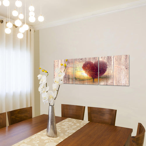 Runa Art Bilder Herbst Vintage 3 Teilig Bild auf Vlies Leinwand Deko Wohnzimmer Schlafzimmer 90 x 30 cm Baum Herz Türkis 606534b