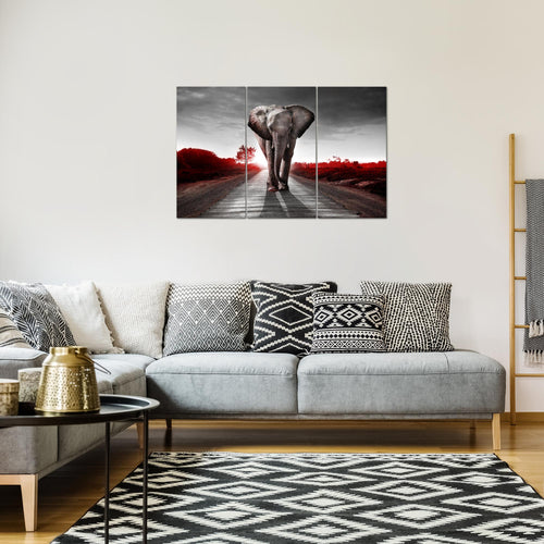 Runa Art Wandbilder Afrika Elefant Bild XXL Wohnzimmer Schlafzimmer Schwarz Weiss Tiere 120 x 80 cm 3 Teilig 042631c