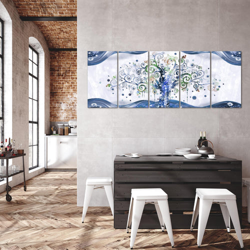 Runa Art Wandbild XXL Gustav Klimt Baum des Lebens Wohnzimmer 200 x 80 cm Blau 5 Teilig - Made in Germany - 003055b