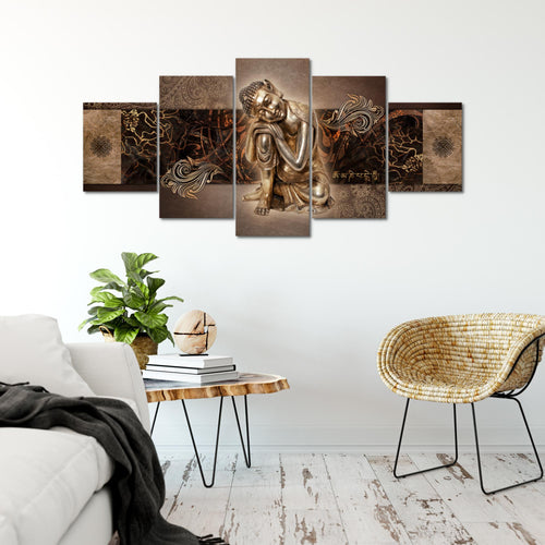 Runa Art Bild Wohnzimmer Schlafzimmer Buddha Zen 5 Teilig Feng Shui Braun Wandbilder auf Vlies Leinwand 041353b