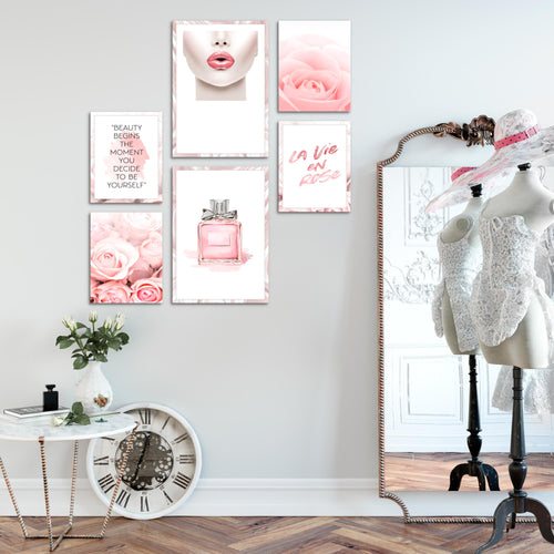 Novart Wandbilder Set Fashion Rosa - KEIN EXTRA RAHMEN BENÖTIGT -  Modern Deko  - Wohnzimmer Mädchen Teenager N015863a