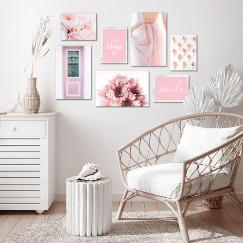 Novart Wandbilder Fashion - KOMPLETT AUFHÄNGFERTIG - Rosa Wohnzimmer Mädchen Teenager - 7 Moderne Mood-Bilder - N020471a
