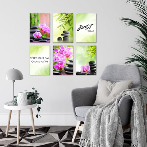 Novart Wandbilder Set Feng Shui Zen Stein - KOMPLETT AUFHÄNGFERTIG - Made in Germany - Moderne Bilder  Wohnzimmer Schlafzimmer - N003464a