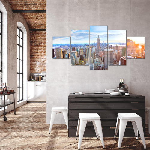 Runa Art Wandbilder New York Skyline 5 Teilig Bild auf Vlies Leinwand Deko Wohnzimmer Büro Städte Schwarz Weiss 010252c