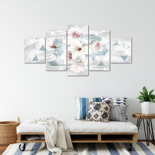 Runa Art - Bilder Blumen Magnolien 200 x 100 cm 5 Teilig XXL Wanddekoration Design Blau 017051b