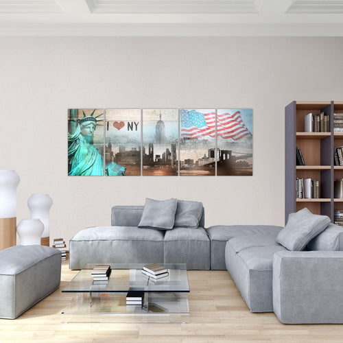 Runa Art Wandbild New York City 1 Teilig 100 x 40 cm Modern Bild auf Vlies Leinwand USA Wohnzimmer Büro Beige Bunt 034212b