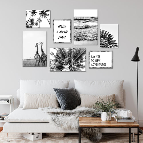 Novart Wandbilder Afrika Giraffen - KOMPLETT AUFHÄNGFERTIG - Palmen Wohnzimmer Schlafzimmer - 7 Moderne Mood-Bilder - N014371a