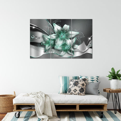 Runa Art Wandbilder Blumen Lilien Bild XXL Wohnzimmer Schlafzimmer Schwarz Türkis Abstrakt 120 x 80 cm 3 Teilig 039631b