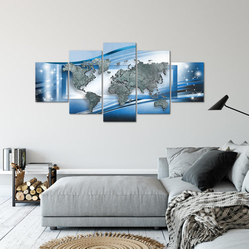 Runa Art - Bilder Weltkarte 200 x 100 cm 5 Teilig XXL Wanddekoration Design Türkis 108351c