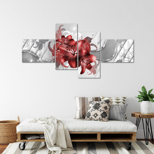 Runa Art Bild XXL 4 Teilig Blumen Lilien 200 x 100 cm Kunstdruck auf Vlies Leinwand Wanddeko Wohnzimmer Schlafzimmer 016541c