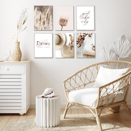 Novart Wandbilder Set Boho Pampasgras - KOMPLETT AUFHÄNGFERTIG - Made in Germany - Moderne Bilder  Wohnzimmer Schlafzimmer - N006664a