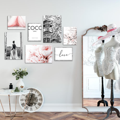 Novart Wandbilder Fashion - KOMPLETT AUFHÄNGFERTIG - Coco Wohnzimmer Mädchen Teenager - 7 Moderne Mood-Bilder - N021771a