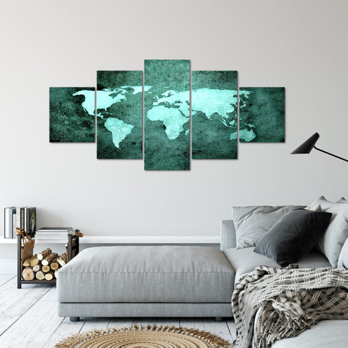 Runa Art - Bilder Weltkarte 200 x 100 cm 5 Teilig XXL Wanddekoration Design Gold 101751a