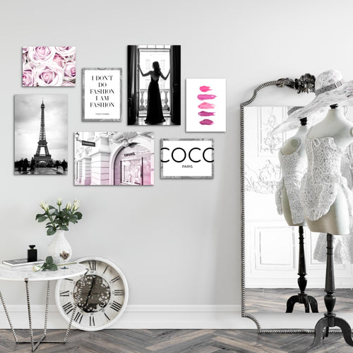 Novart Wandbilder Fashion - KOMPLETT AUFHÄNGFERTIG - Coco Wohnzimmer Mädchen Teenager - 7 Moderne Mood-Bilder - N015671a