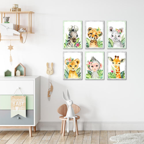 Novart Wandbilder Set Tiere Afrika - KOMPLETT AUFHÄNGFERTIG - Made in Germany - Moderne Bilder  Kinderzimmer Mädchen Junge - N017364a