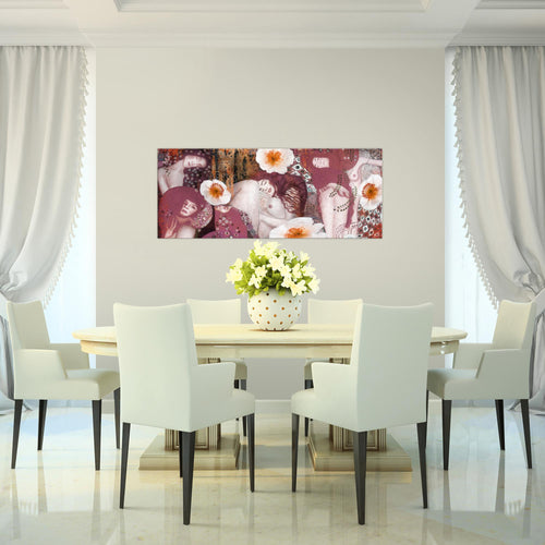 Runa Art Wandbild Collage Gustav Klimt 1 Teilig 100 x 40 cm Modern Bild auf Vlies Leinwand Alte meister Wohnzimmer Rosa 018512b