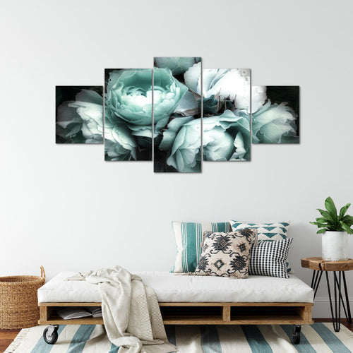Runa Art Wandbilder Blumen Rosen 5 Teilig Bild auf Vlies Leinwand Deko Wohnzimmer Vintage Schwarz Bunt 039152b