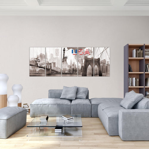 Runa Art Bild New York Wandbilder auf Vlies Leinwand 5 Teilig Wanddekoration Wohnzimmer Büro 034756b