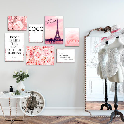 Novart Wandbilder Blumen Coco - KOMPLETT AUFHÄNGFERTIG - Beauty Rosa Zitate Mädchenzimmer Teenager - 7 Moderne Mood-Bilder - N016171a