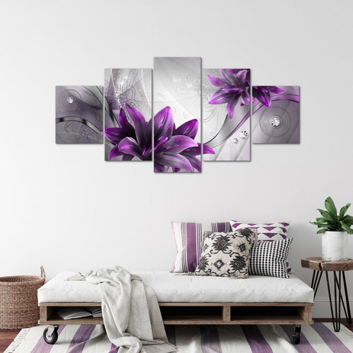 Runa Art Bild Wohnzimmer Schlafzimmer Blumen Lilien 5 Teilig Abstrakt Grau Rot Wandbilder auf Vlies Leinwand 036853a