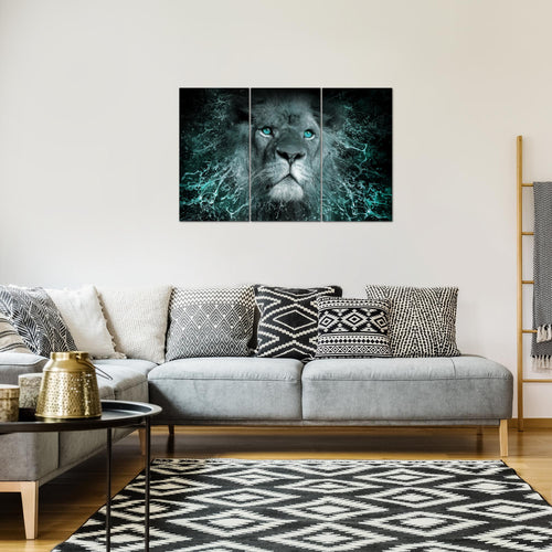 Runa Art Wandbilder Afrika Löwe Bild XXL Wohnzimmer Schlafzimmer Schwarz Türkis Abstrakt Tiere 120 x 80 cm 3 Teilig 040731b