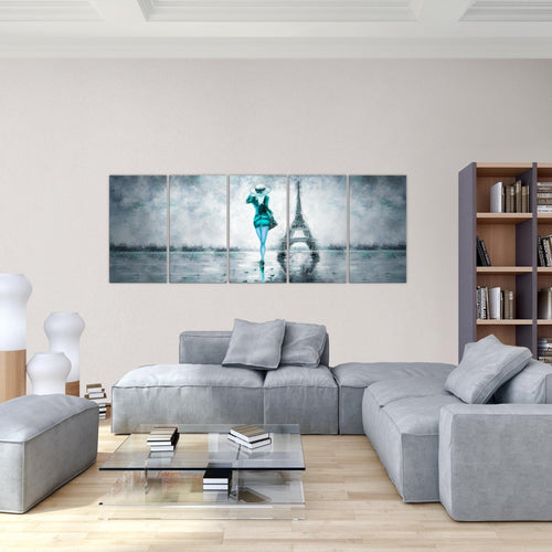 Runa Art Wandbild Paris Eifelturm 1 Teilig 100 x 40 cm Modern Bild auf Vlies Leinwand Abstrakt Wohnzimmer Schlafzimmer Türkis Grau 035612b